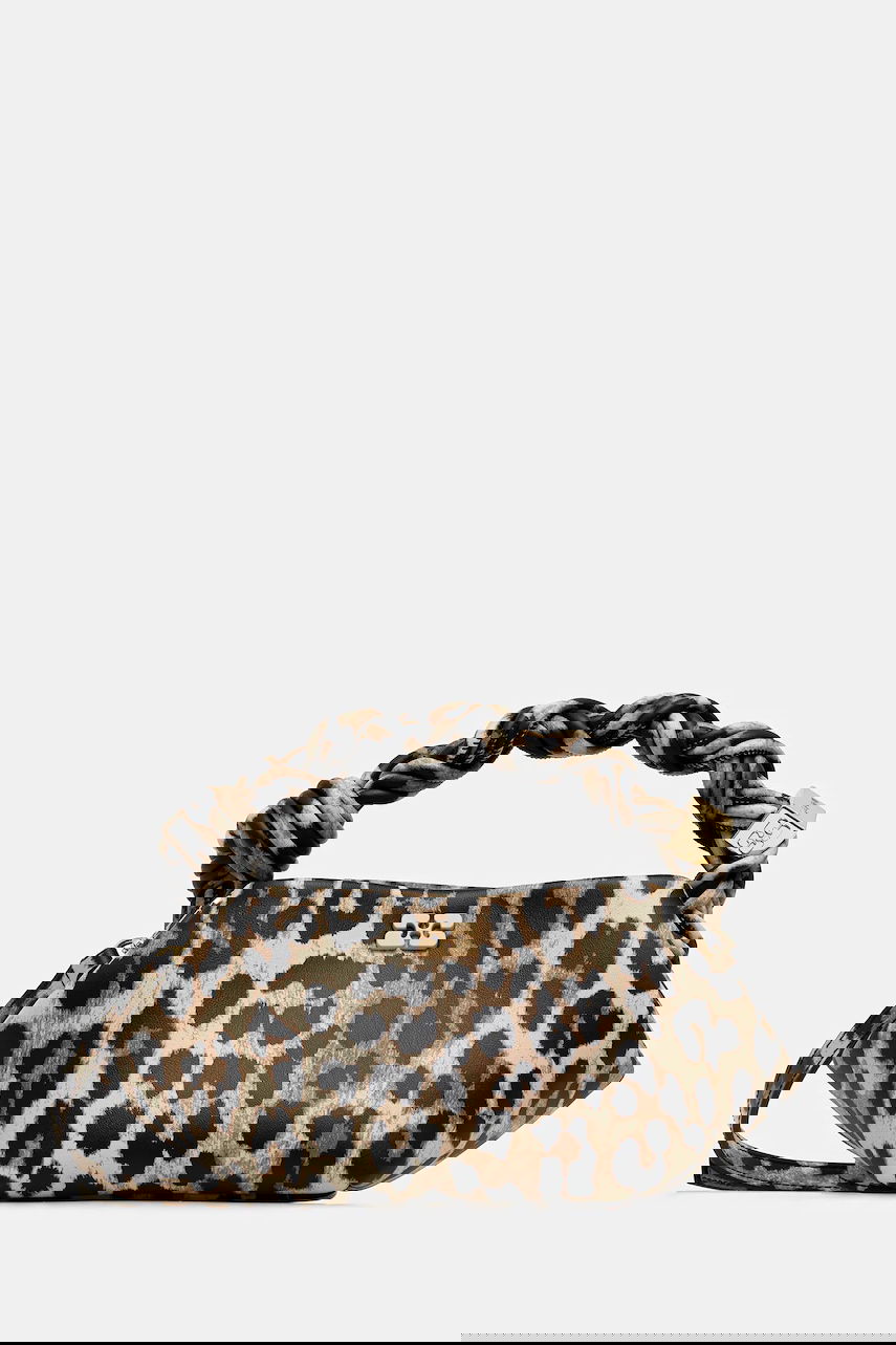 Håndtaske GANNI Leather Bou Bag Mini Leopard Print with Braided Handle Flerfarvet | A6948, 0