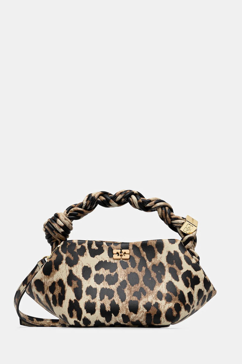 Håndtaske GANNI Leather Bou Bag Mini Leopard Print with Braided Handle Flerfarvet | A6948