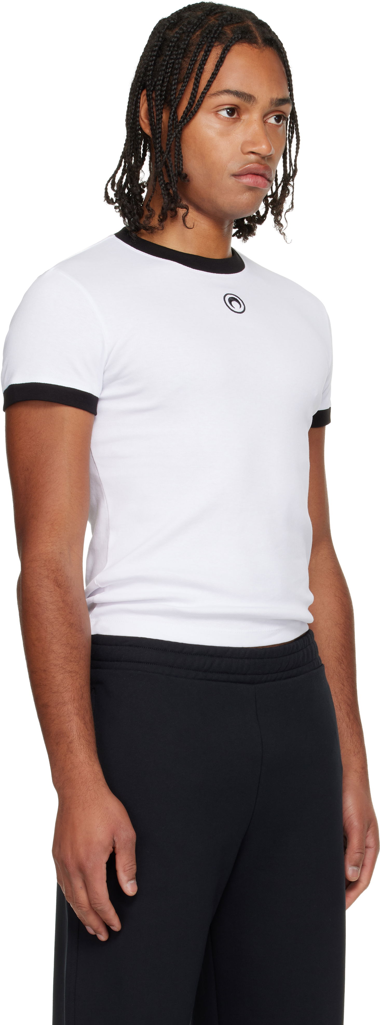 T-shirt Marine Serre Moon Logo Bicolor Jersey Baby Fit T-shirt Hvid | UTT010ACJER0008, 1