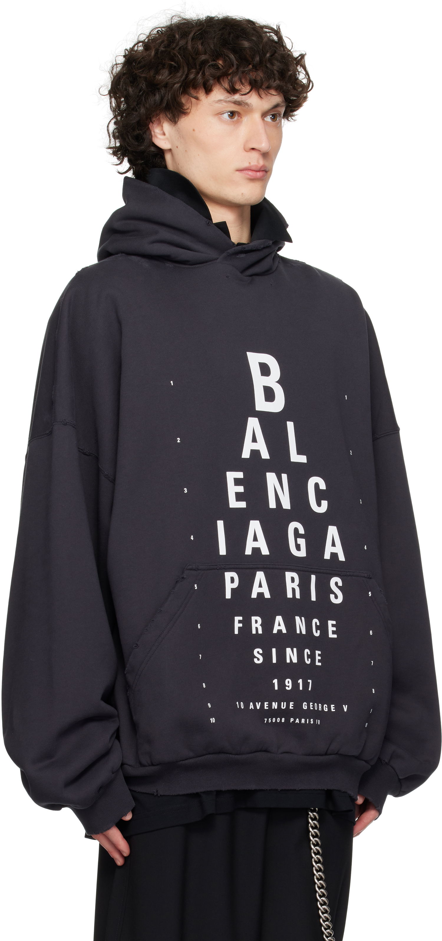 Sweatshirt Balenciaga Optical Large Fit Hoodie Sort | 803265TRVU7, 1