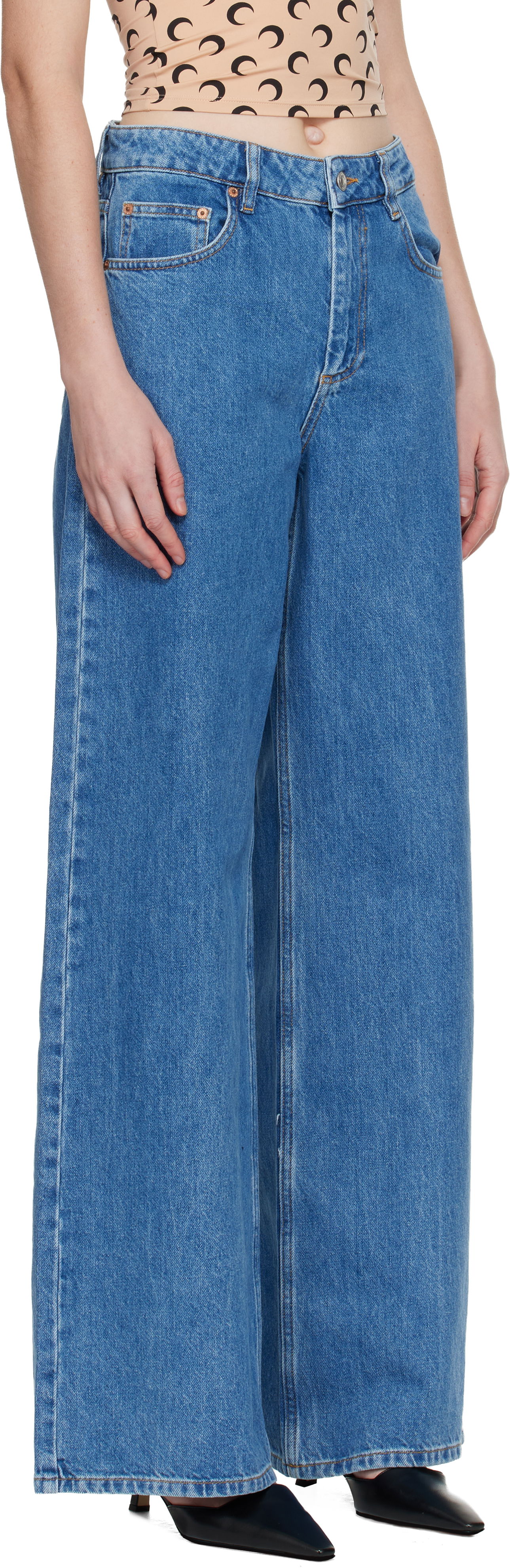 Jeans Marine Serre Marine Serre Moon Laser High-Waist Flare Jeans Blå | WPA159ACDEN0002, 1