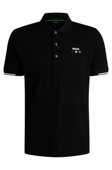 Polo skjorte BOSS Mercerized Cotton Polo Shirt with Grid Trims Sort | 50545707