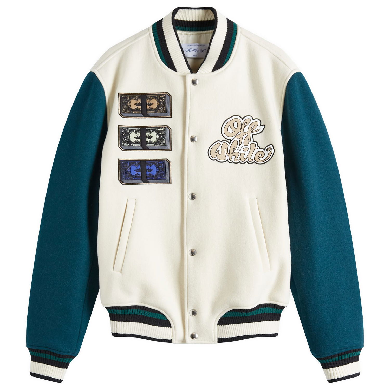 Bomberjakke Off-White Cash Wool Varsity Jacket, Size Small Hvid | OMEH053S25FAB0020B84, 1