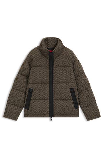Puffer jakke BOSS Puffer jacket with stand-up collar and cable-knit structure Grøn | 50546560, 0