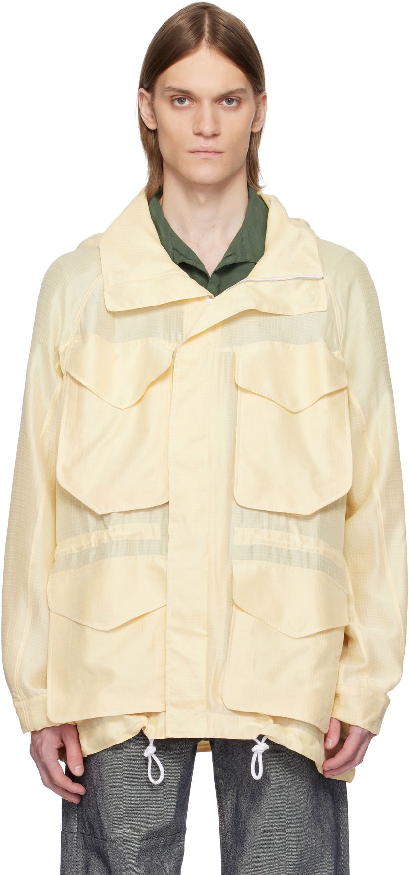 Vindjakke Ranra RANRA Explorer Silk Ripstop Long Hoodie Jacket Gul | AMSS25OW01516