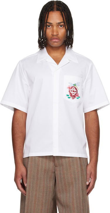 Skjorte Casablanca Cotton Poplin Dragonfly and Floral Embroidered Short Sleeve Cuban Collar Shirt Hvid | M-AW25-SH-209-01, 0