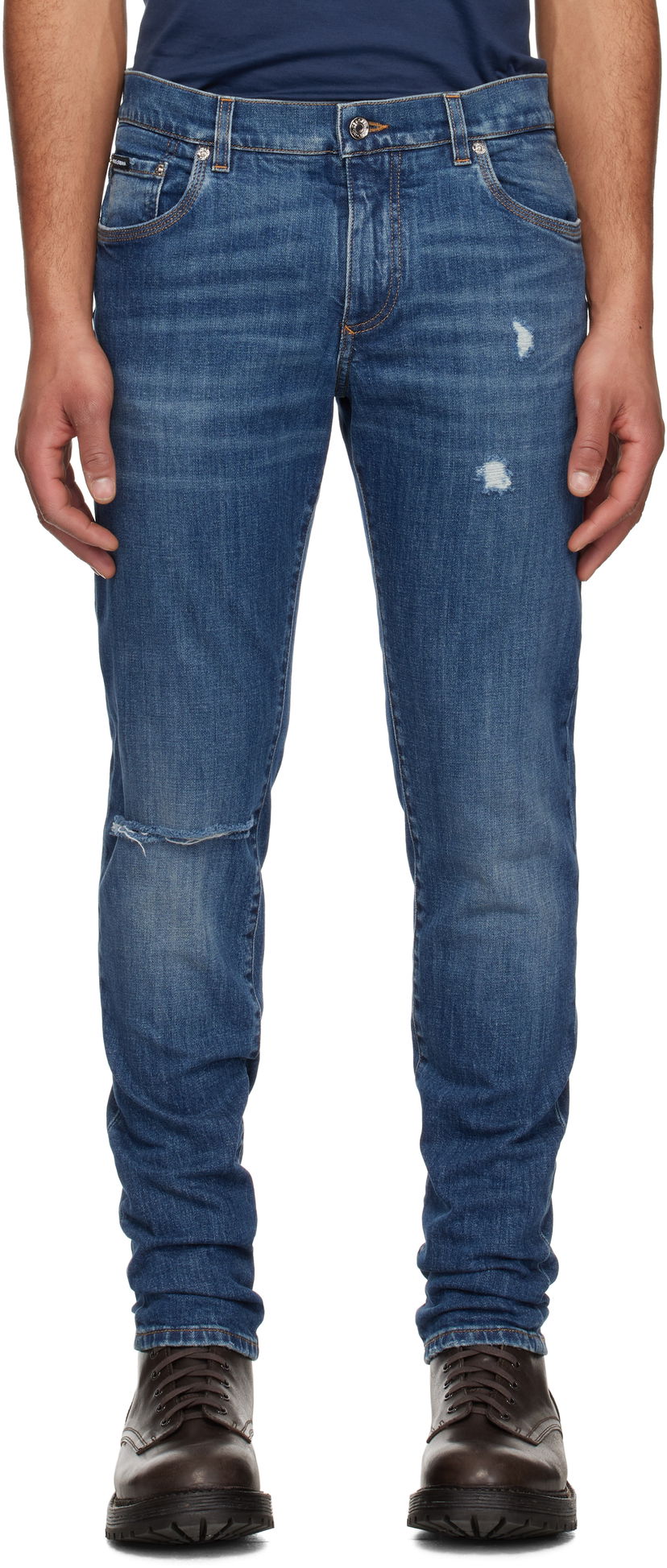 Jeans Dolce & Gabbana Dolce&Gabbana Slim-Fit Stretch Jeans with Logo Embroidery Blå | GY07CZG8MX3