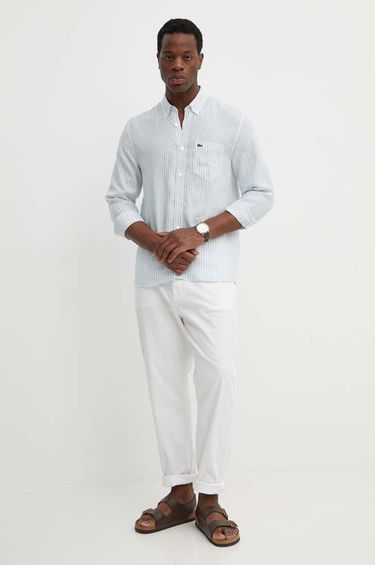 Skjorte Lacoste Lacoste Linen Regular Fit Button-Down Shirt Blå | CH6985, 2