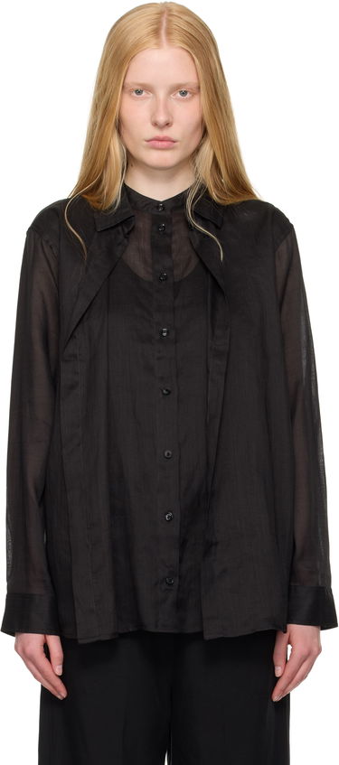 Skjorte TOTEME TOTEME Double Collar Linen Shirt Sort | 253-WRT0544-FB0434, 0