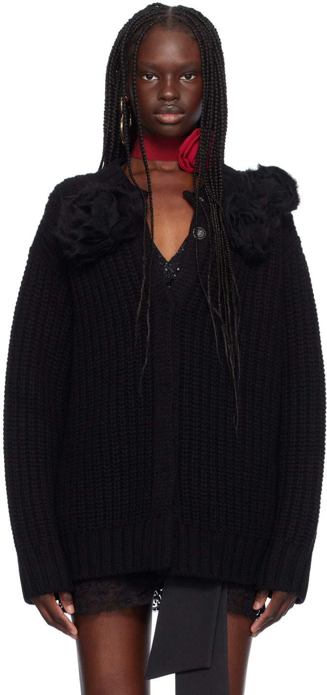 Sweater Blumarine Floral Appliqué Knit Cardigan Sort | A422B084A