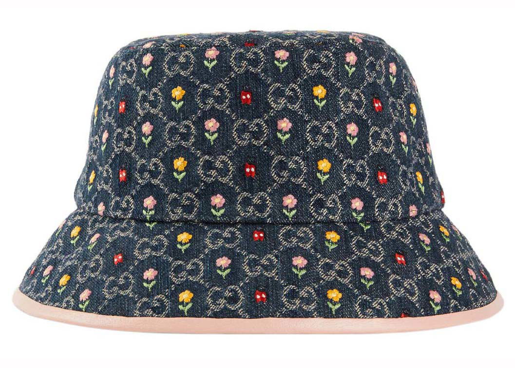 Hat Gucci Embroidered Flower Denim Bucket Hat Blue Multi Flerfarvet | 701697 3HAJC 4472, 0