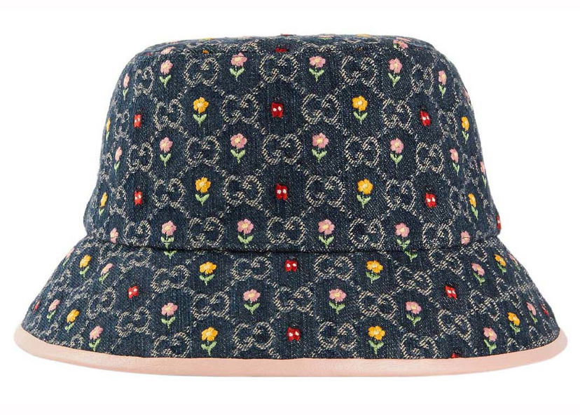 Hat Gucci Embroidered Flower Denim Bucket Hat Blue Multi Flerfarvet | 701697 3HAJC 4472