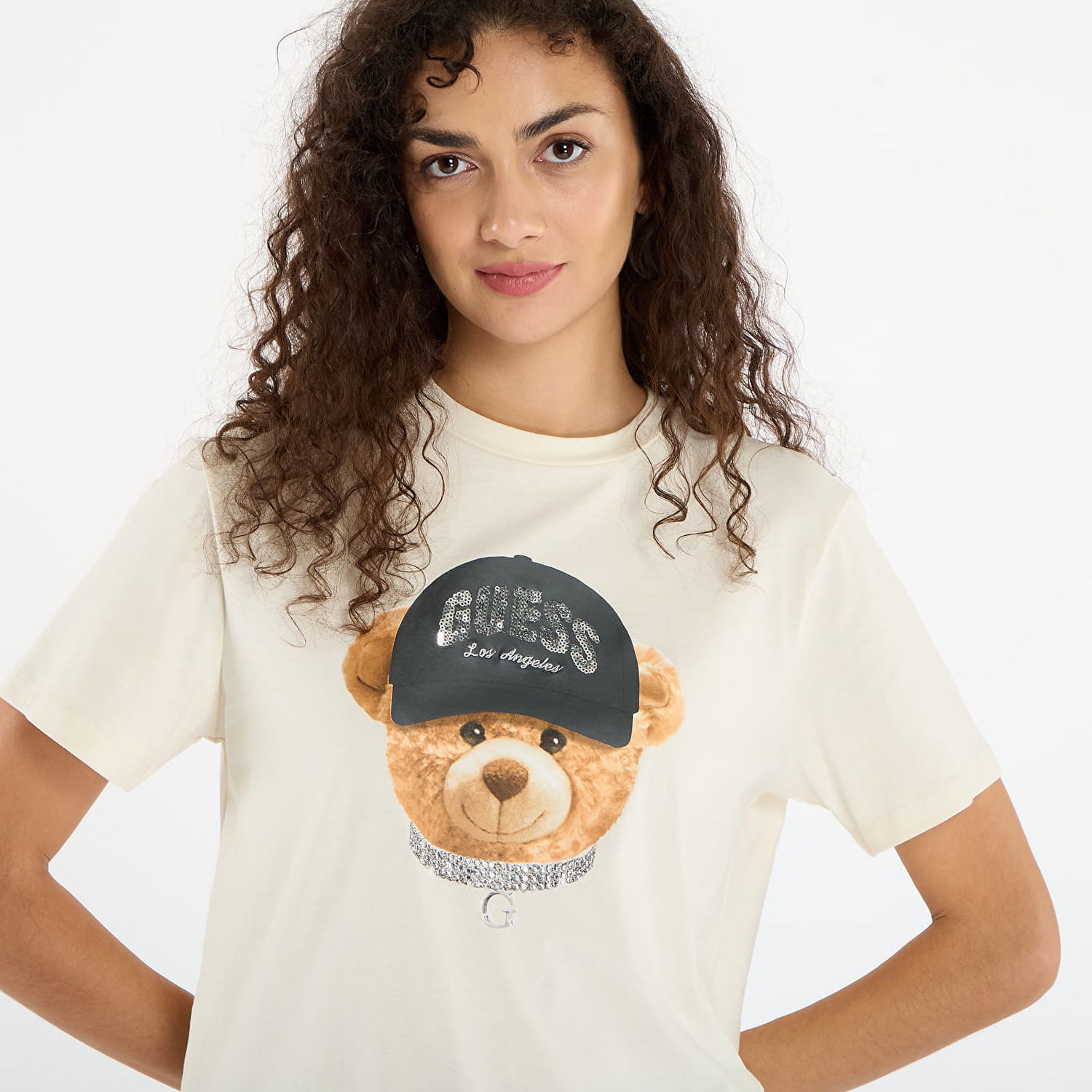T-shirt GUESS Teddy Bear Hat Short Sleeve T-Shirt Beige | V5BI09I3Z14-G1O6, 1