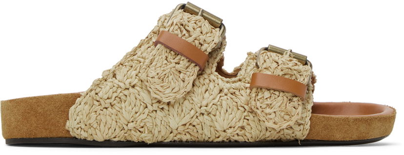 Tilbehør ISABEL MARANT Isabel Marant Lennyo Raffia Double Buckle Flat Sandals Beige | 23PSD0014FA-A1B59S