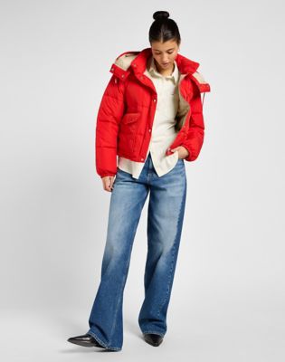 Puffer jakke Lee Hooded Short Puffer Jacket Rød | 112355190, 1