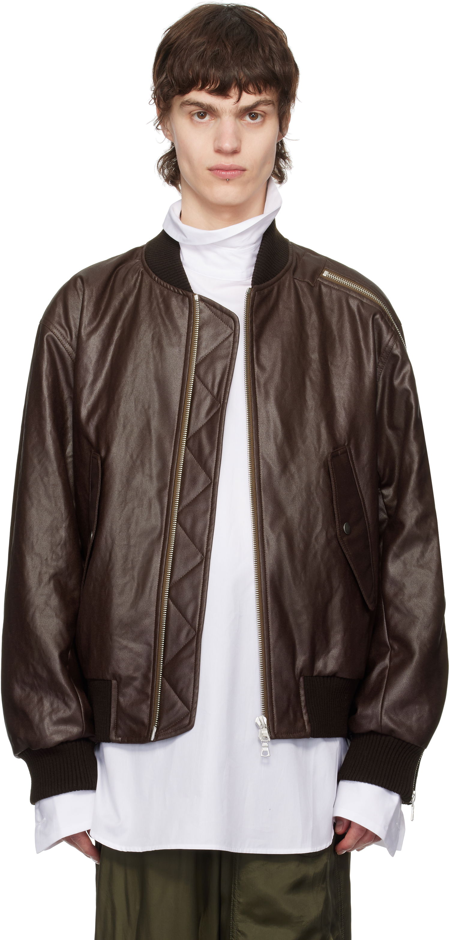Bomberjakke Dries Van Noten Dries Van Noten Faux-Leather Bomber Jacket Brun | 251-020515-1502, 0