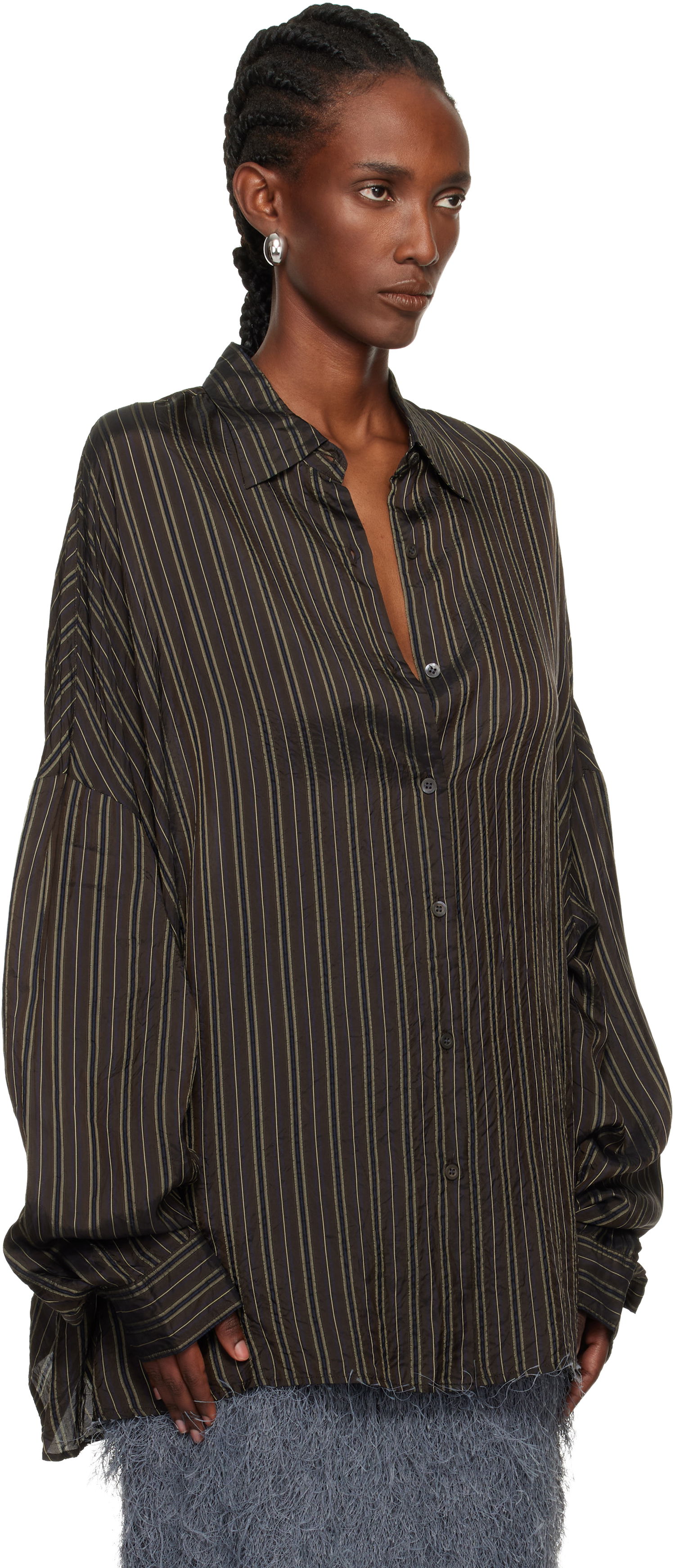 Skjorte Dries Van Noten Dries Van Noten Striped Cupro Cocoon Shirt Flerfarvet | 252-010700-2267, 1