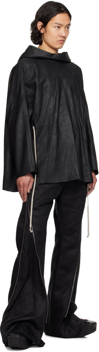 Sweatshirt Rick Owens Rick Owens Hollywood Hooded Tunic Leather Jacket Sort | RR01E5702 LBA, 4
