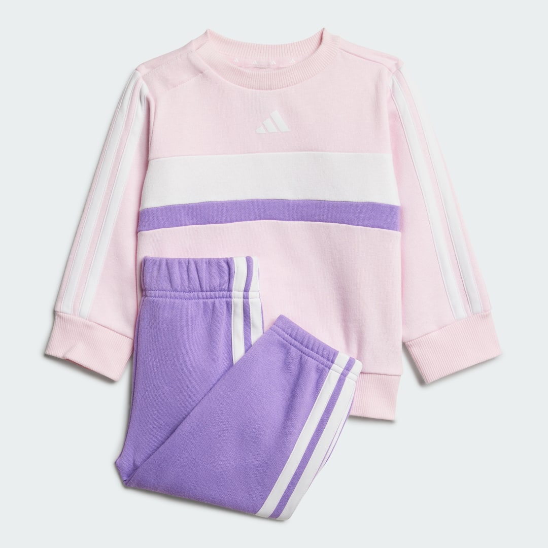 Træningsdragt adidas Performance Seasonal Essentials Tiberio 3-Stripes Fleece Crew Set Lyserød | JI6210, 0