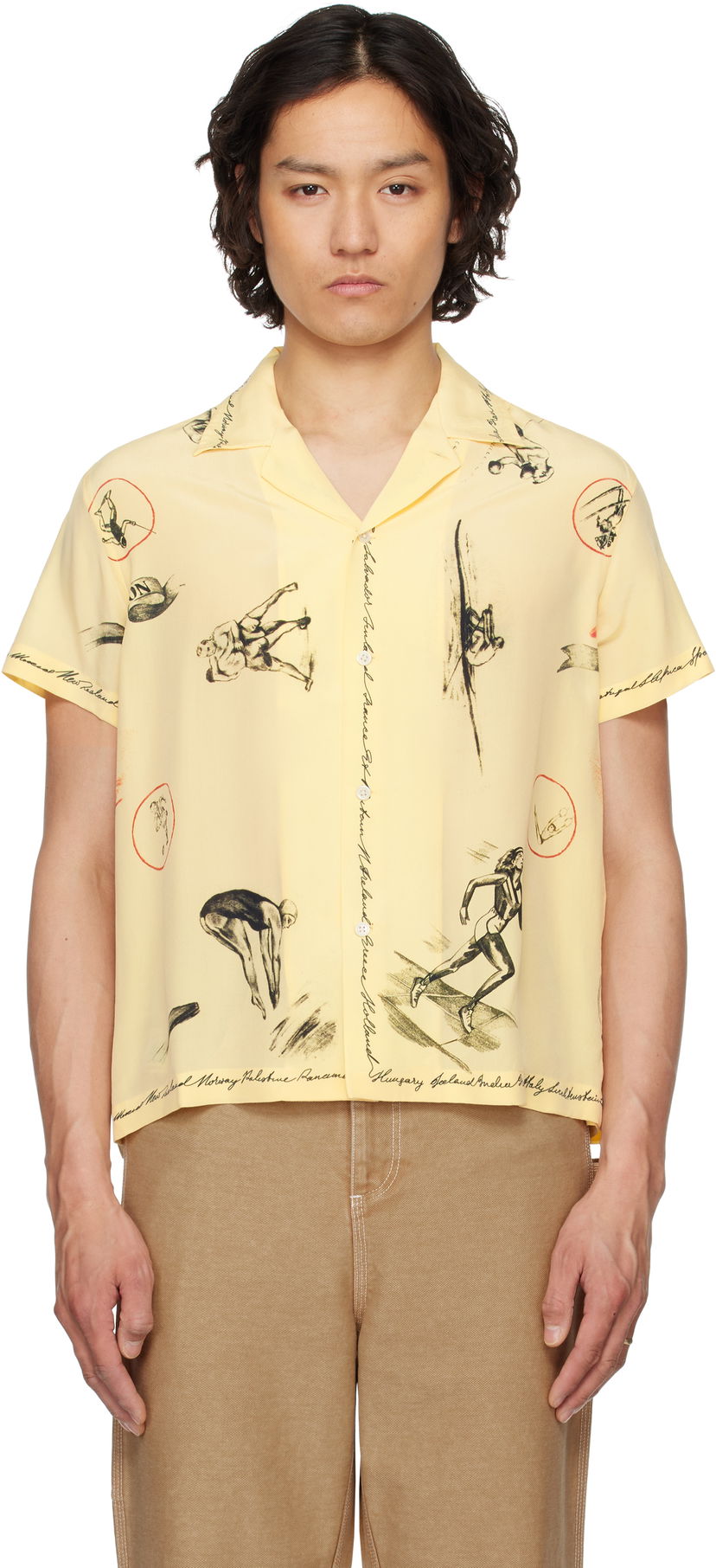 Skjorte Bode Bode Games Print Relaxed-Fit Camp Collar Shirt Gul | MRS25SH020