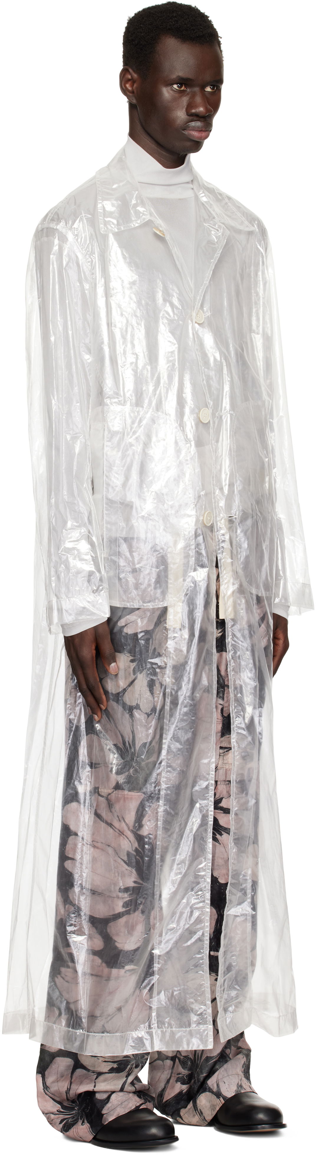 Regnfrakke Dries Van Noten Dries Van Noten Transparent Nylon Long Coat Hvid | 251-020213-1257, 1