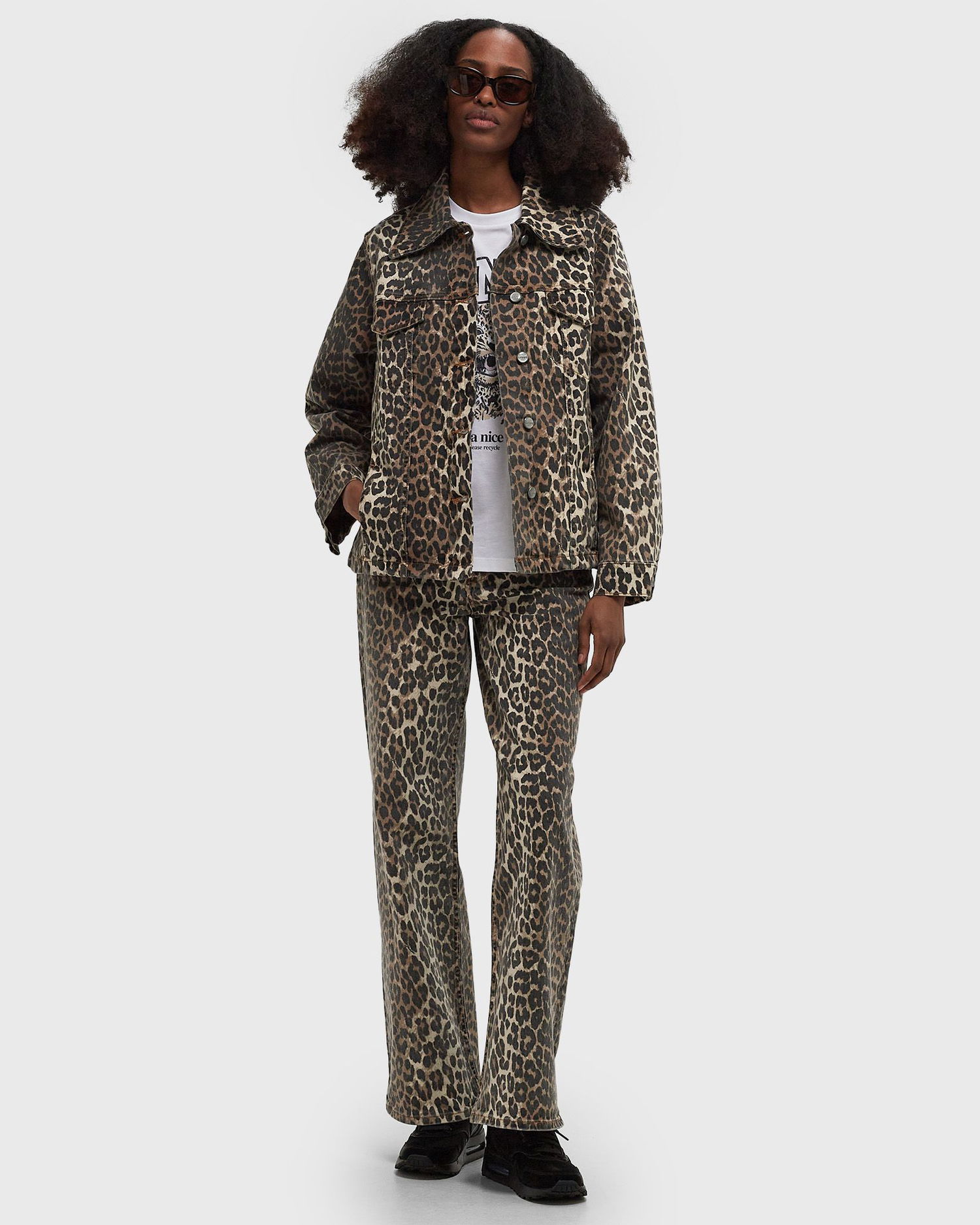 Jakke GANNI Leopard Print Denim Grå | J1581, 1
