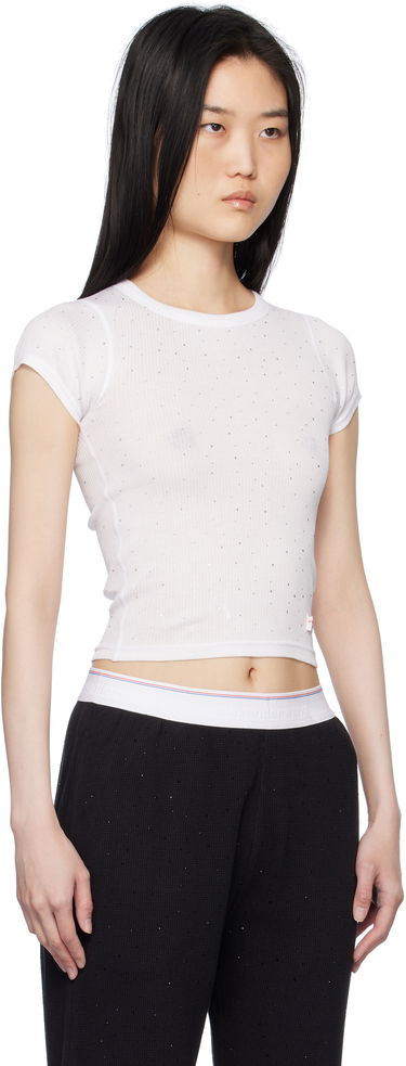 T-shirt Alexander Wang White Crystal Hotfix Short Sleeve T-shirt Hvid | WL002T, 1