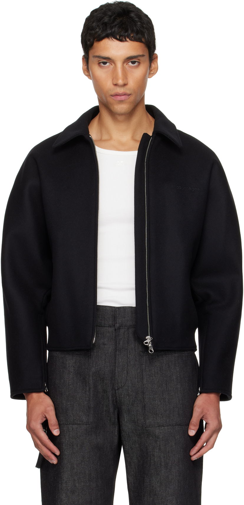 Bomberjakke Courrèges Courrèges Embroidered Wool Bomber Jacket Sort | 325CBL308WO0118