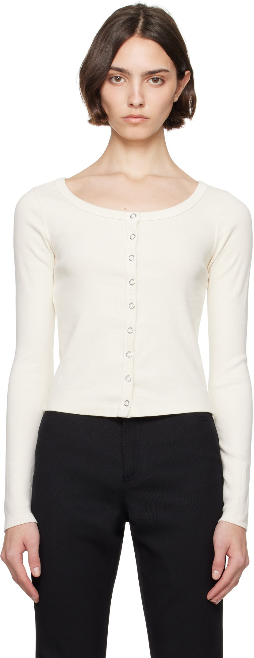Sweater RE/DONE Re/Done Hanes Edition Scoop Neck Long Sleeve Top Hvid | 787-02WSCNKCD