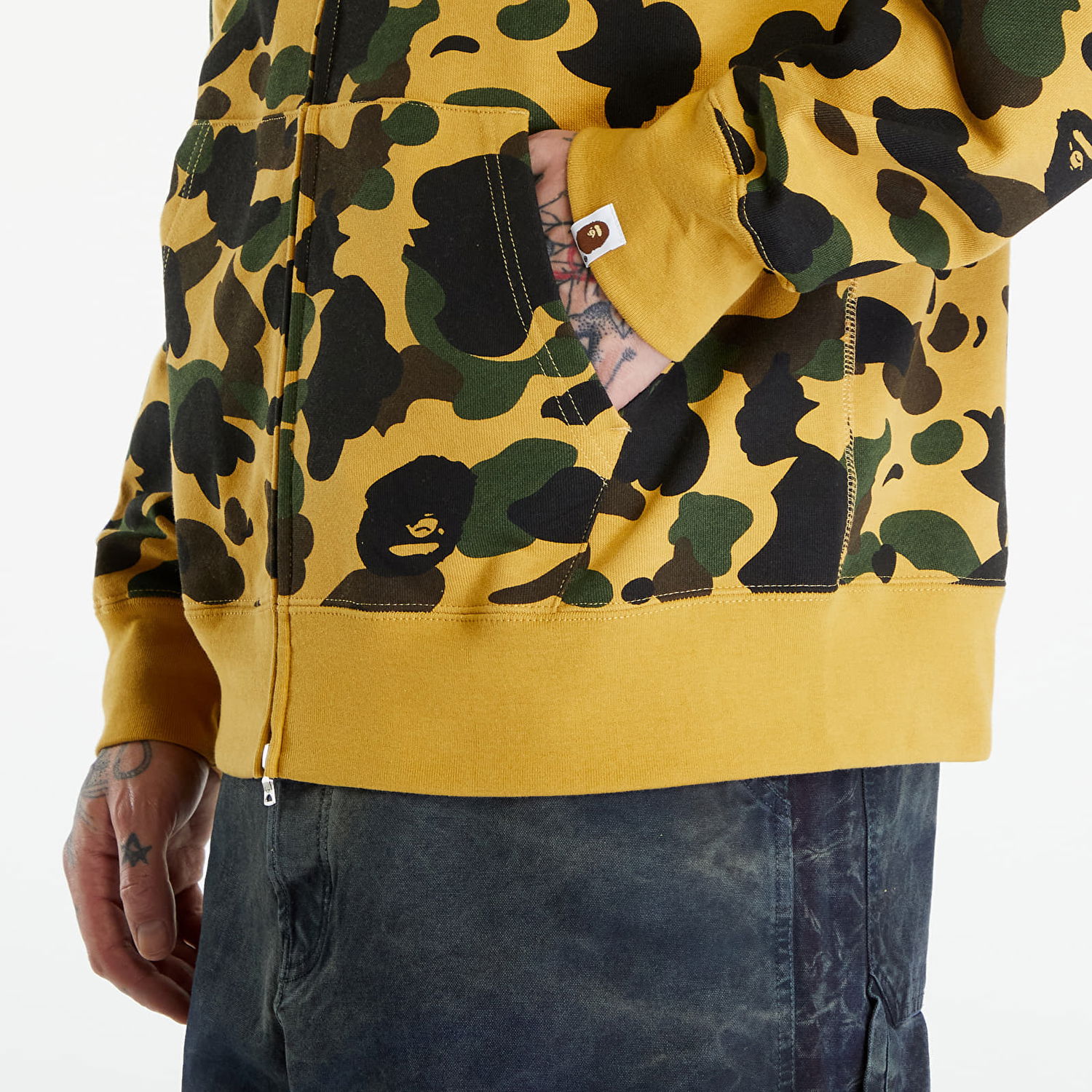 Sweatshirt BAPE A BATHING APE 1St Camo Full Zip Hoodie Yellow Gul | 001ZPK301004M YEL, 1