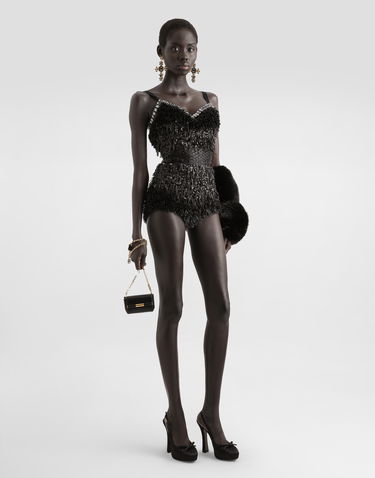 Krop Dolce & Gabbana Dolce & Gabbana Sequined and Micro-Beaded Bodysuit Sort | F78JEZGDC0IS9021, 1