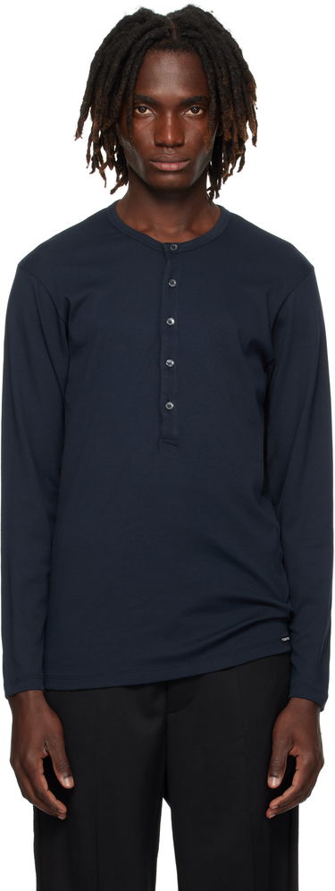 T-shirts og tank tops Tom Ford TOM FORD Cotton Henley Mørkeblå | T4M151040, 0