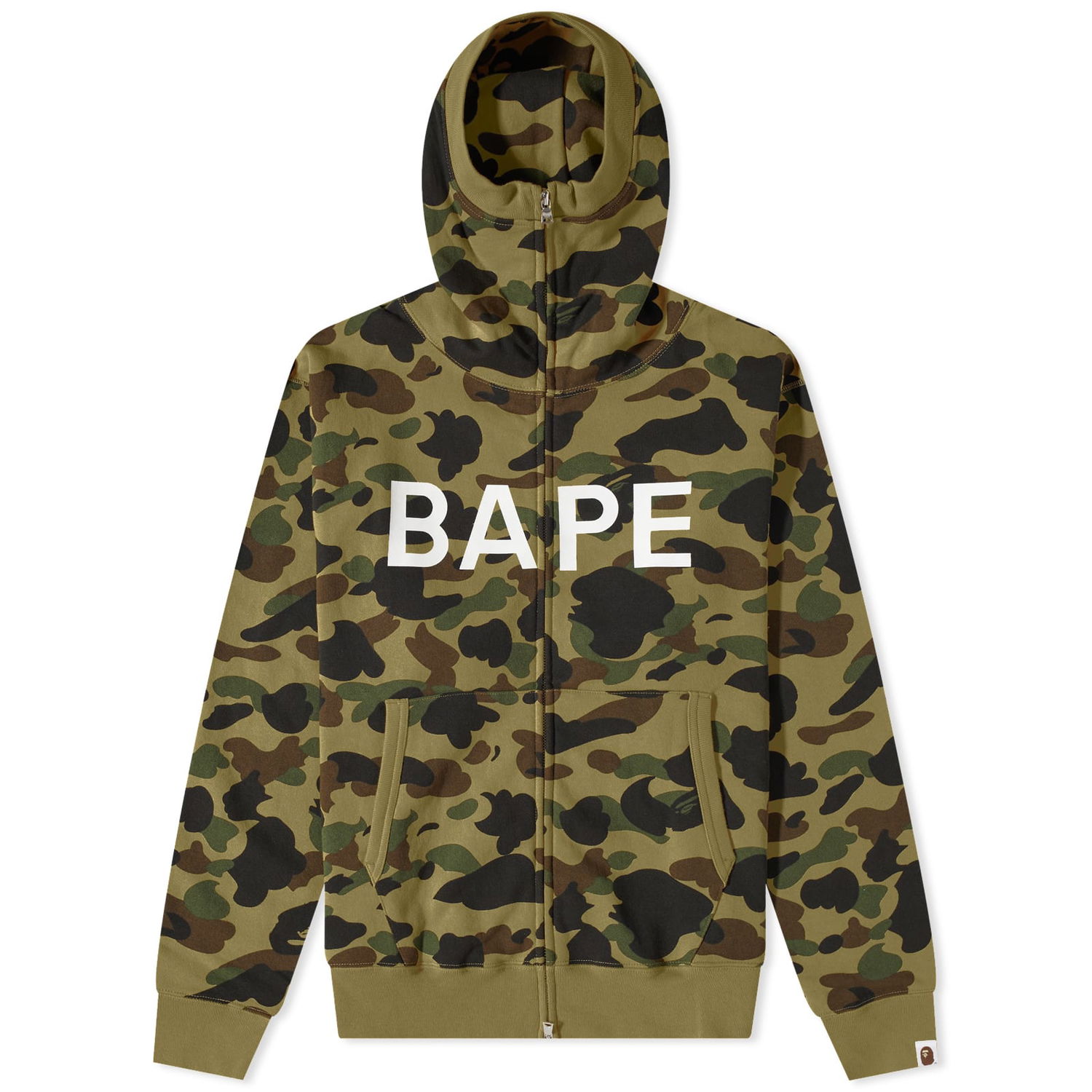 Sweatshirt BAPE 1St Camo Balaclava Full Zip Hoody Green Grøn | 001ZPJ301012M-GRN, 0
