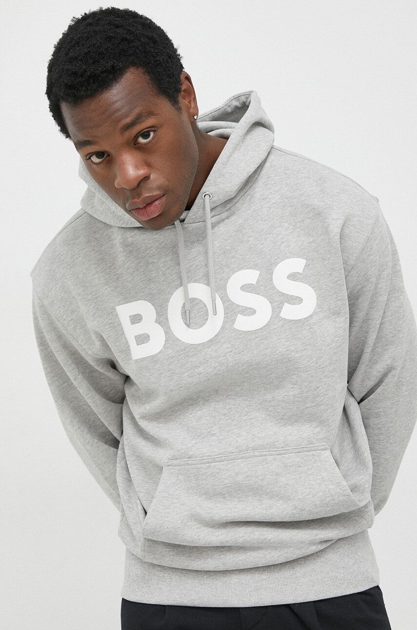 Sweatshirt BOSS Logo-Print Hoodie in French-terry Grå | 50487134, 0