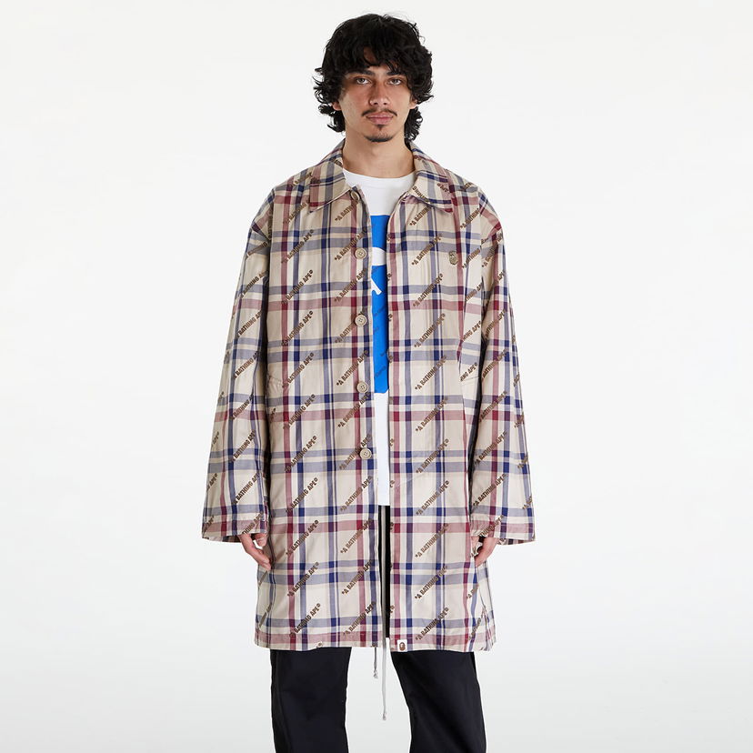 Jakke BAPE A BATHING APE Logo Check Pattern Long Coat Beige Beige | 001LJJ801055I BEI