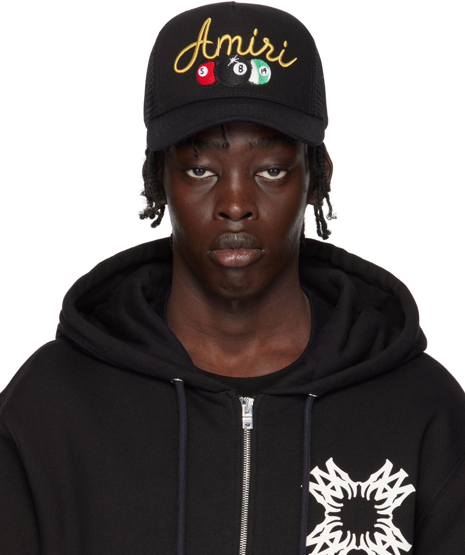 Kasket AMIRI Trucker Cap With Billiards Logo Sort | AMHATR1021, 0