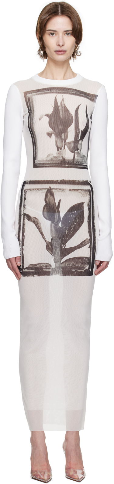 Kjole Jean Paul Gaultier Jean Paul Gaultier Flowers Cadres Maxi Dress Hvid | 25/33-F-RO359-T579-010200, 0