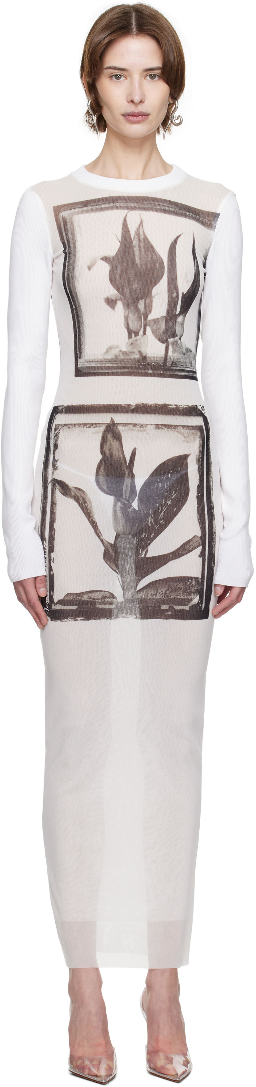 Kjole Jean Paul Gaultier Jean Paul Gaultier Flowers Cadres Maxi Dress Hvid | 25/33-F-RO359-T579-010200