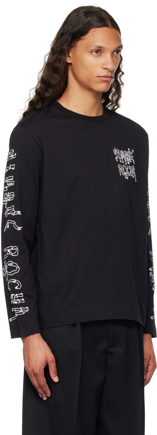 T-shirt Simone Rocha Simone Rocha Printed Ribbon Logo Long Sleeve T-Shirt Sort | 5194P19P21-M 0569, 1
