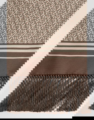 Tørklæde Dolce & Gabbana Dolce & Gabbana Silk Twill Micro-design Logo Scarf with Fringes Beige | GQ214EG0WV1HH8QM, 3