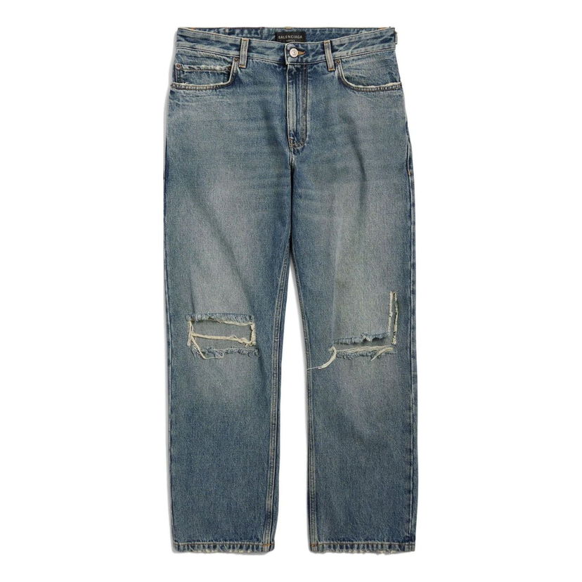 Jeans Balenciaga Distressed Straight-Leg Jeans Blå | 745149THW254245