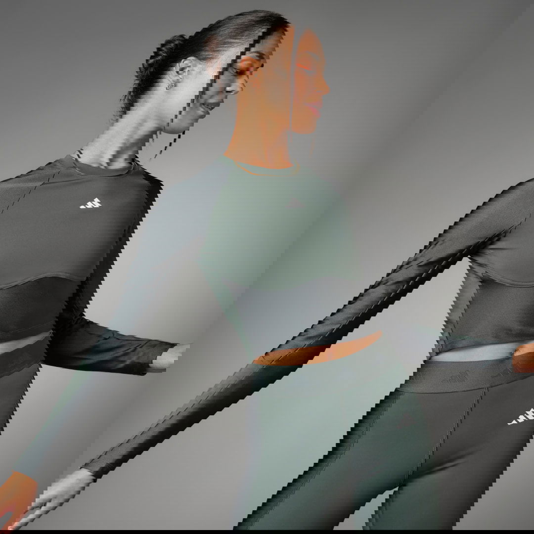Crop top adidas Performance Hyperglam Shine Training Crop Long Sleeve Top Grøn | IN6814, 0