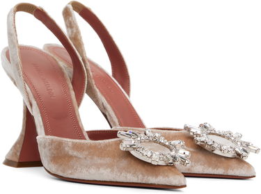 Sneakers og sko Amina Muaddi Sling Back Velvet Pumps With Embellishment Beige | BEGUM SLING VELVET, 3