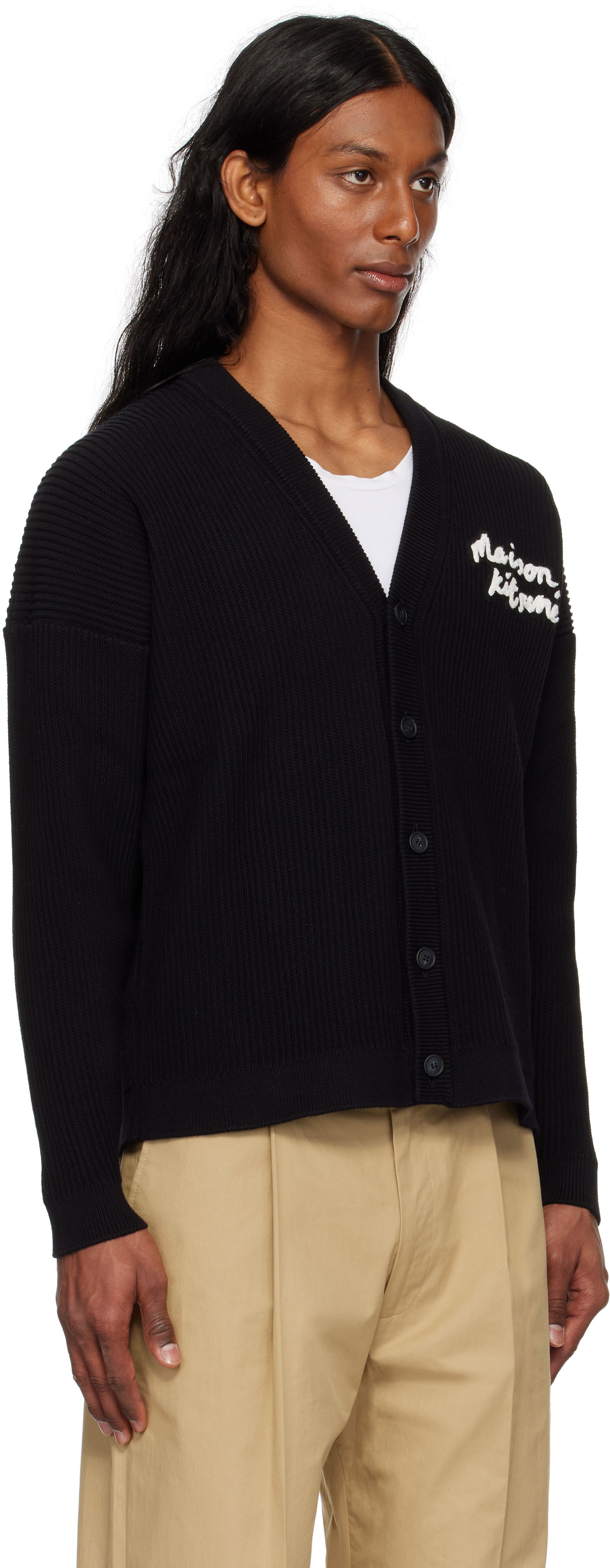 Sweater MAISON KITSUNÉ Handwriting Comfort Ribbed Cardigan by Maison Kitsuné Sort | OM00505KT1126, 1