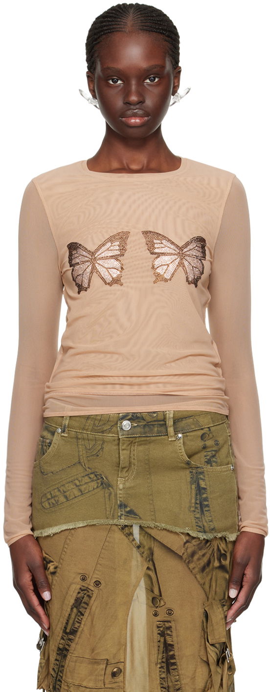 Tanktop Blumarine Graphic Long Sleeve T-Shirt Beige | P422T056A