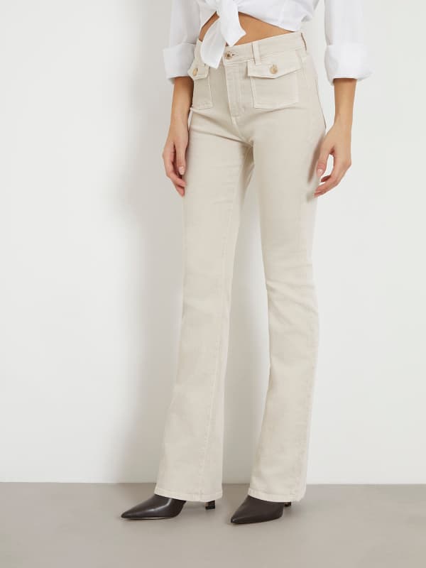 Bukser GUESS High Rise Flare Pant Beige | W4RB38WFY1A, 0