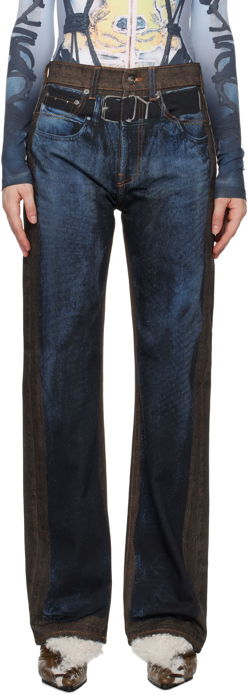 Jeans Y/PROJECT Two-Tone Straight-Leg Jeans Blå | 207PA019