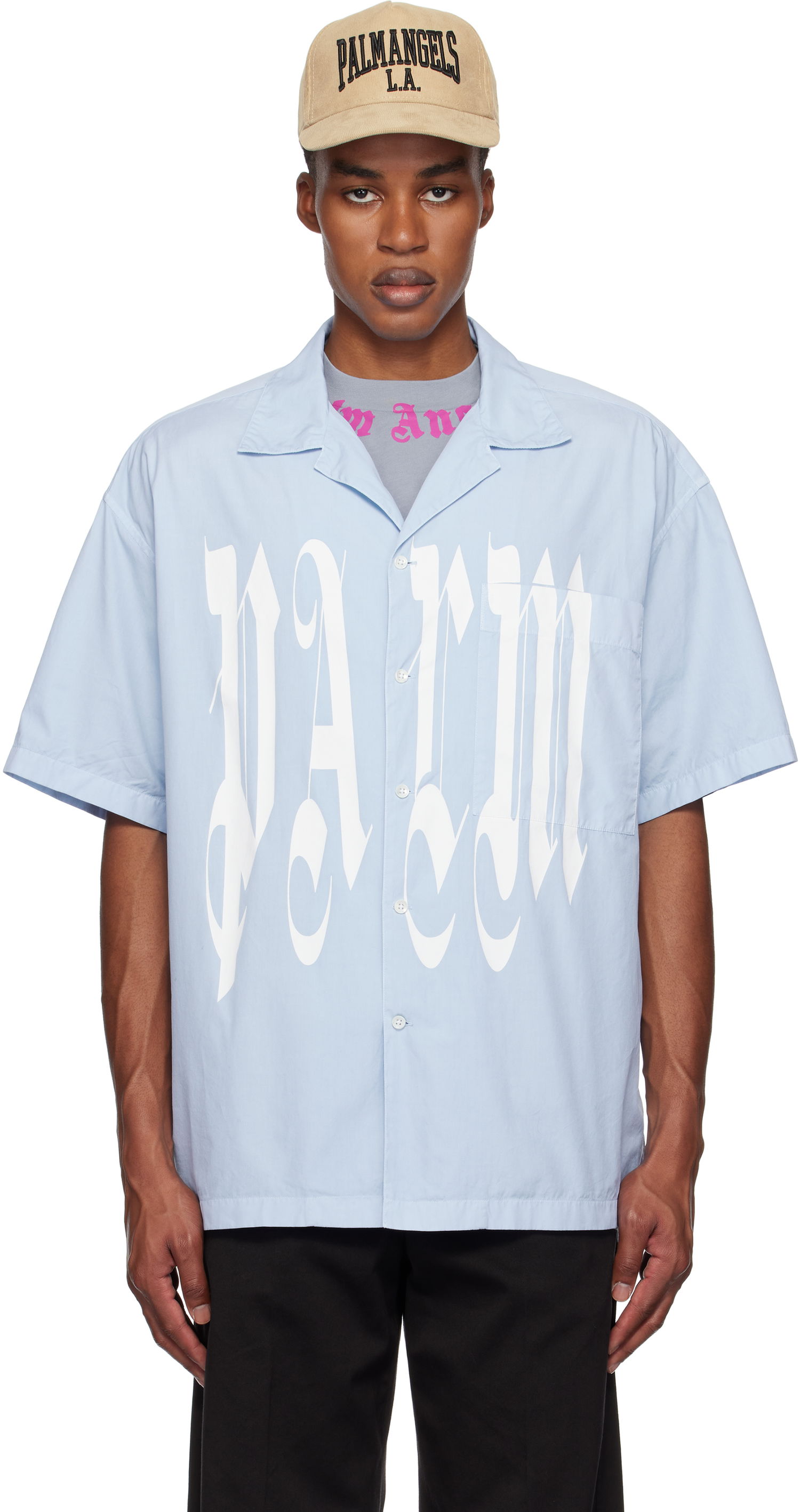 Skjorte Palm Angels Gothic Logo Shirt Blå | PMGG007F24FAB0044001, 0