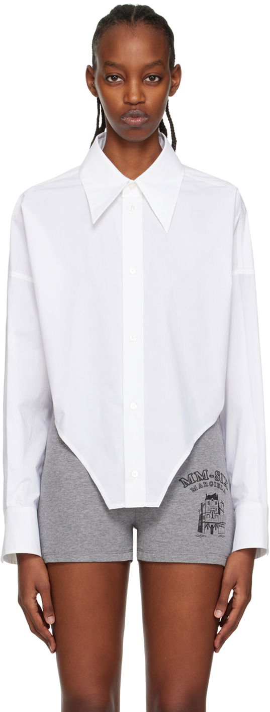 Skjorte Maison Margiela MM6 Maison Margiela Curved Hem Shirt Hvid | S62DT0007 S47294