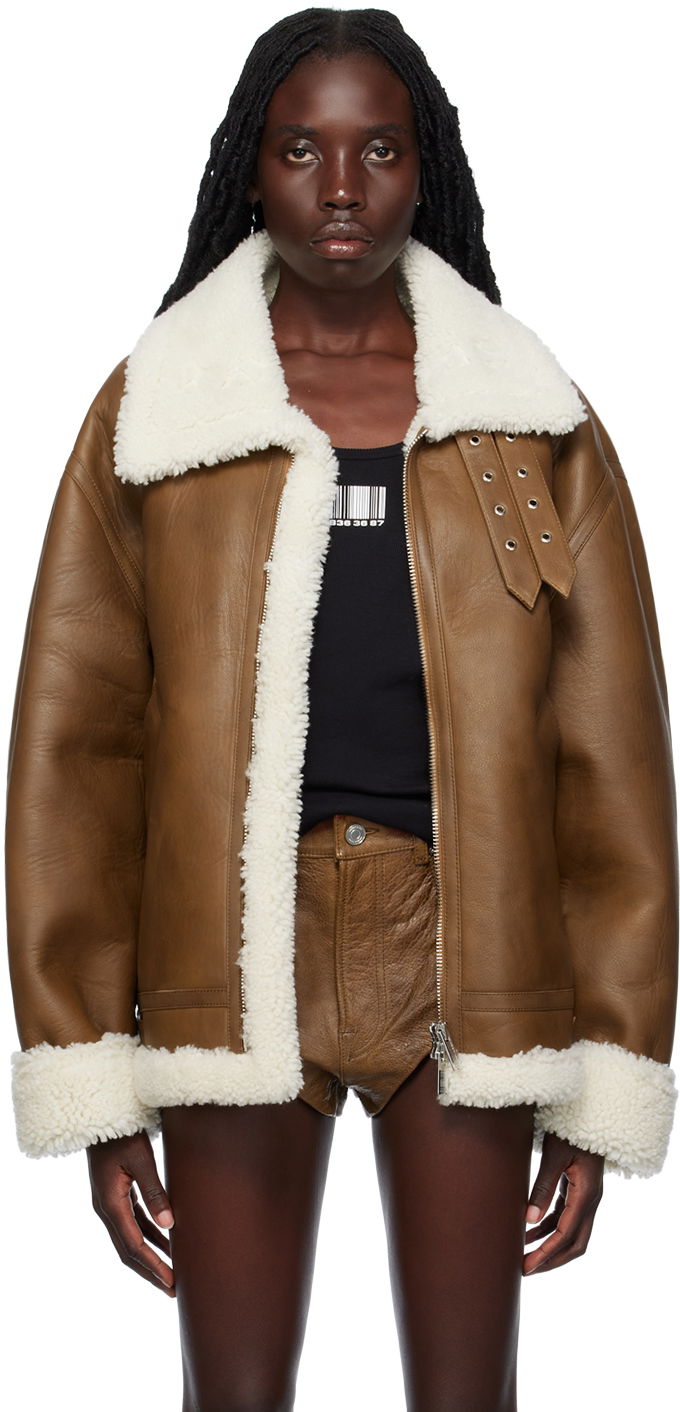 Bomberjakke VETEMENTS VTMNTS Buckle Leather Shearling Jacket Brun | VL18JA120X